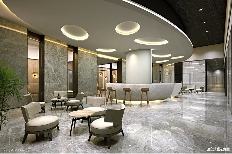 有吧檯的交誼廳3D示意圖