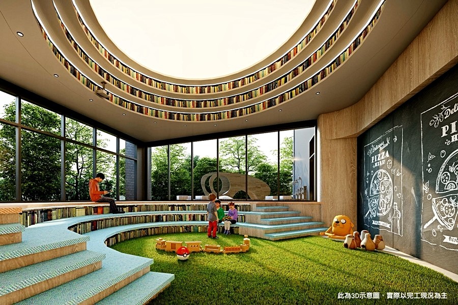 兒童遊戲室、沙坑會讓小孩玩了就不走。(3D示意,僅供參考)