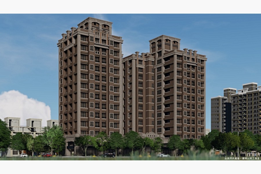 建案為AB兩棟,單層5戶2梯。(建築外觀3D示意,僅供參考)