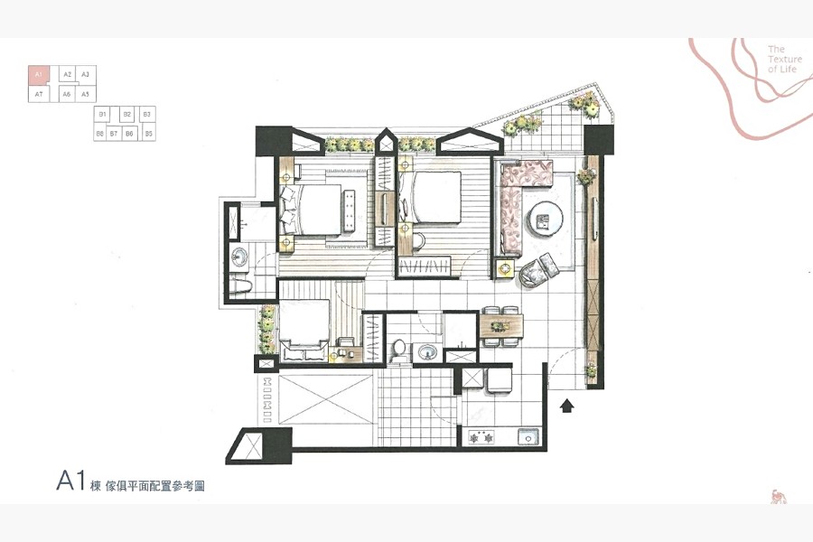 A1三房格局，39坪