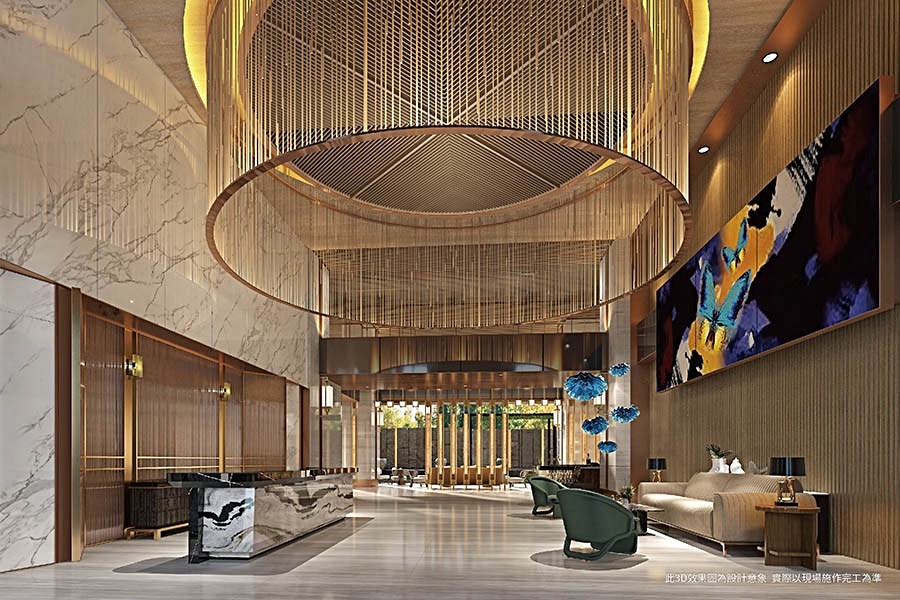 公設大廳色澤溫潤卻又大器/3D示意圖。