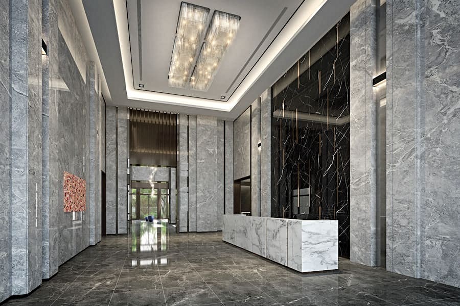 大廳挑高氣派,並配有宅配室。