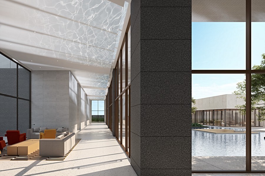 「合輝大璽-水月」接待大廳3D示意圖。