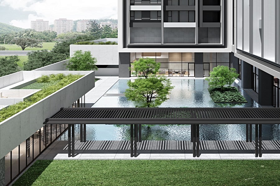 「合輝大璽-水月」景觀水池3D示意圖。