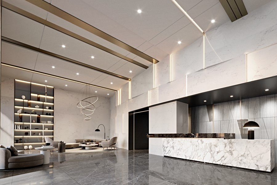 潔白氣派的社區大廳/3D示意圖